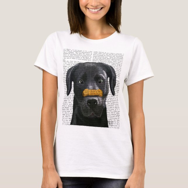 T-shirt Labrador Preto com Osso no Nariz (Frente)