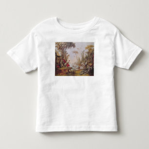 T-shirt Lago com gansos, cegonhas, papagaios e