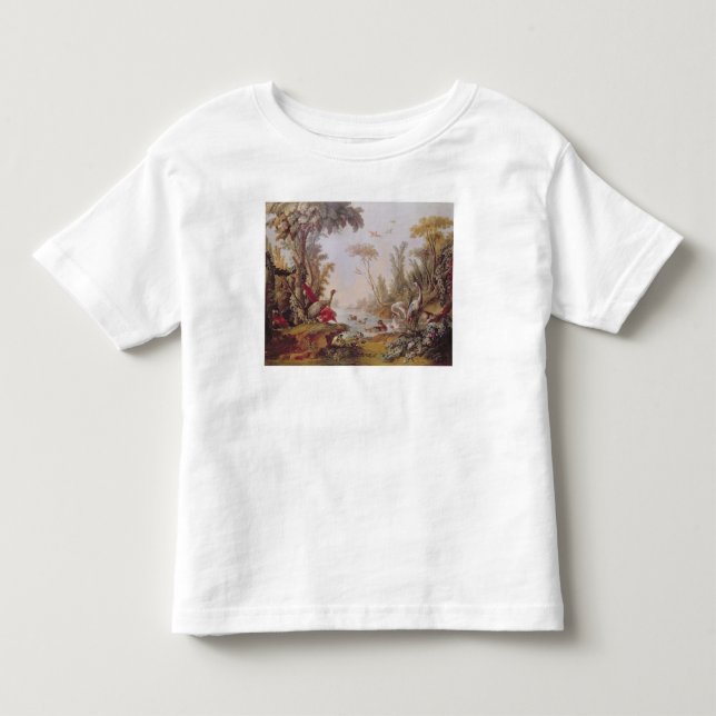 T-shirt Lago com gansos, cegonhas, papagaios e (Frente)