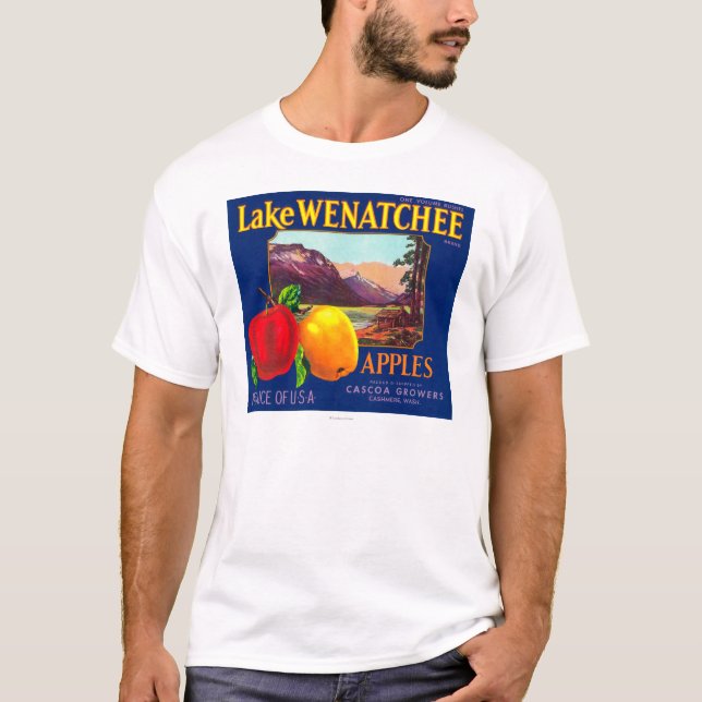 T-shirt Lake Wenatchee Apple Label (azul) - Cashmere, WA (Frente)