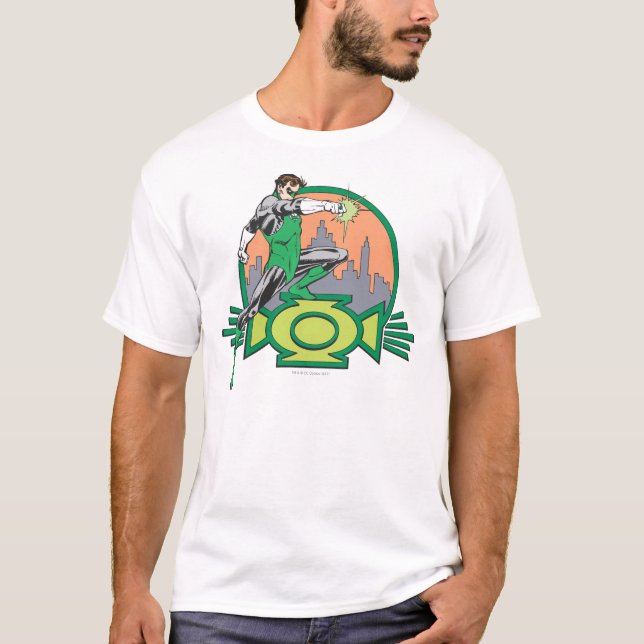 T-shirt Lanterna Verde e paisagem urbana (Frente)