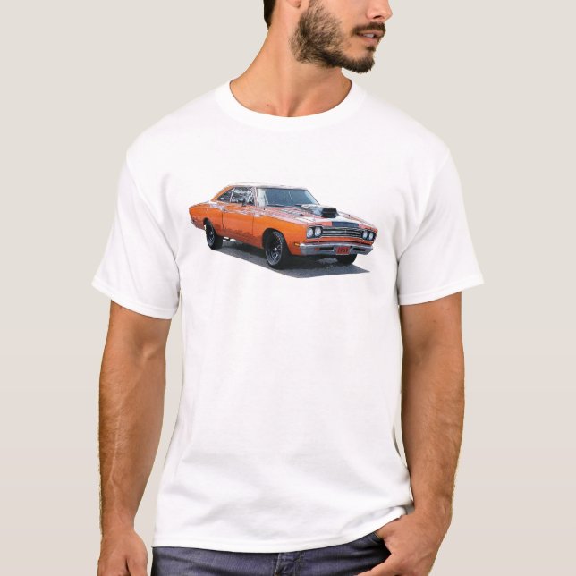 T-shirt Laranja com o Roadrunner. 1967 preto de Plymouth (Frente)
