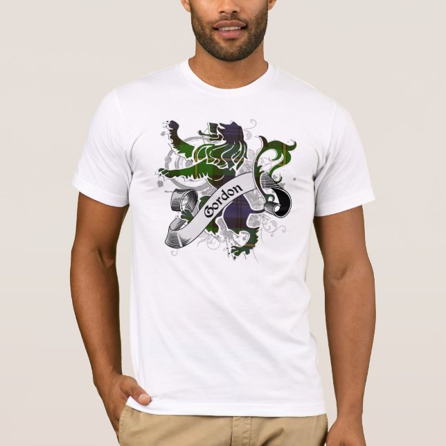 T-shirt Leão do Tartan de Gordon (Frente)