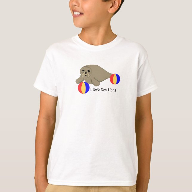 T-shirt Leão-Marinho com Bolas de Praia (Frente)