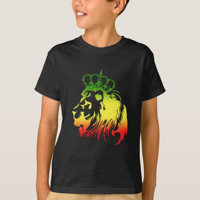 T-shirt Leão RASTA de Judá | Vermelho Dourado Verde (Frente)