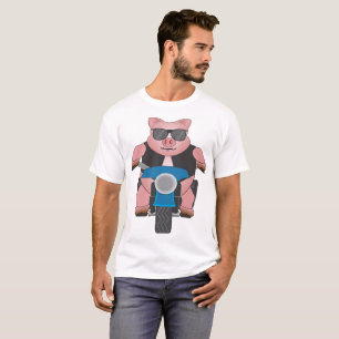 T-shirt Leitão em uma motocicleta: parte dianteira e part