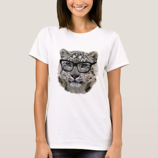 T-shirt Leopardo de neve com espetáculos! (Frente)