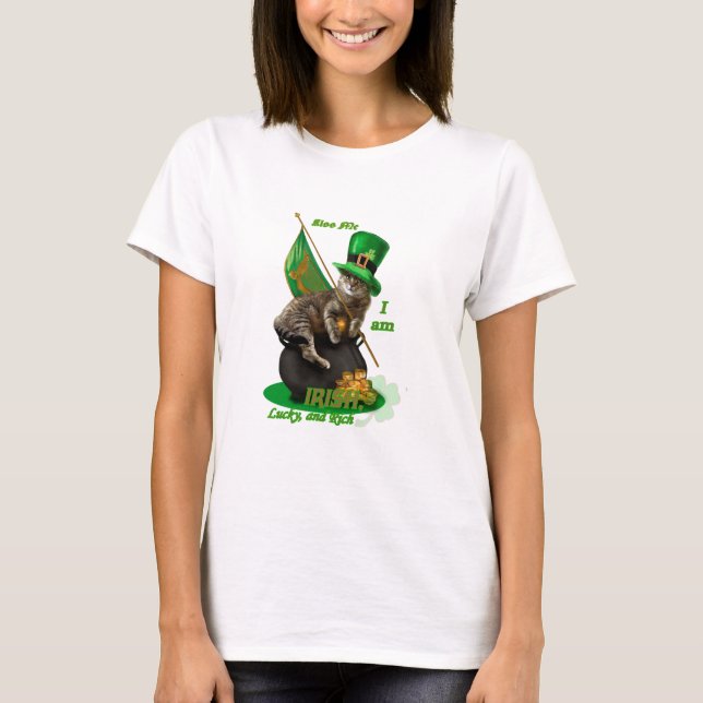 T-shirt Leprechaun do gato do dia de St Patrick superior (Frente)