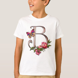 T-SHIRT LETRA B DO MONOGRAMA COM ROSAS E BORBOLETA