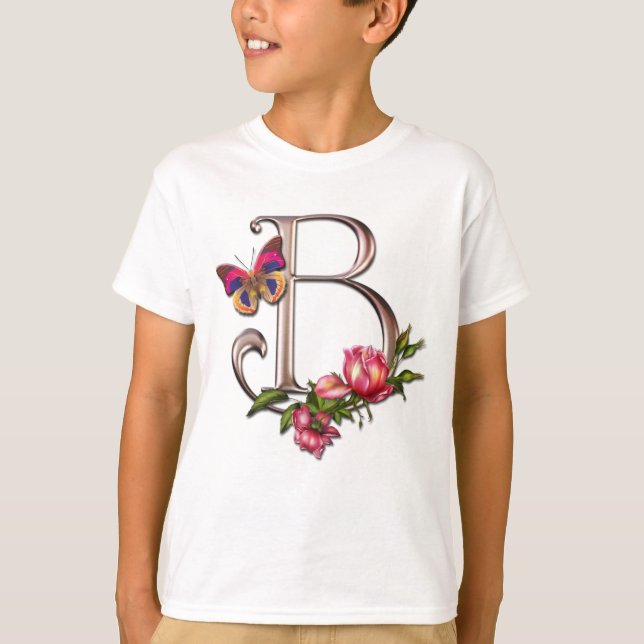 T-SHIRT LETRA B DO MONOGRAMA COM ROSAS E BORBOLETA (Frente)