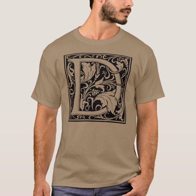 T-shirt Letra D Monograma Medieval Art Nouveau (Frente)