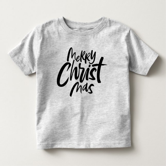 T-shirt Letra de Natal de Cristo Cristã Moderna Feliz (Frente)
