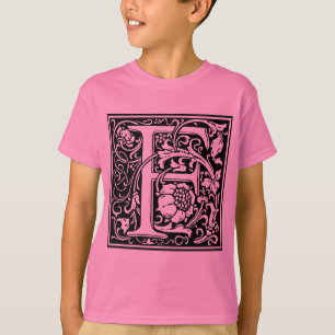 T-shirt Letra F Monograma Medieval Arte Nova