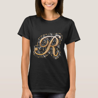 T-shirt Letra inicial R do monograma Dourado