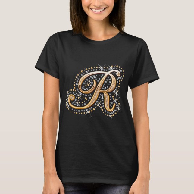 T-shirt Letra inicial R do monograma Dourado (Frente)