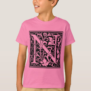 T-shirt Letra N Monograma Medieval Art Nouveau