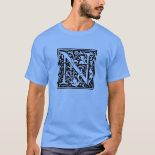 T-shirt Letra N Monograma Medieval Arte Nova