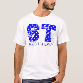 T-shirt letras da rua brancas e bolinhas azuis