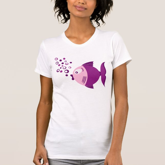 T-shirt leve básico das mulheres dos peixes roxos (Frente)