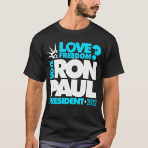 T-shirt Liberdade do PRESIDENTE 2012 amor de RON PAUL do