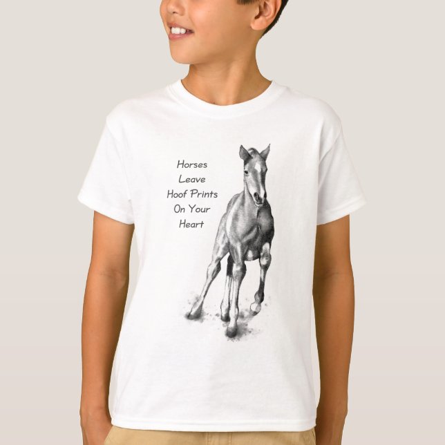 T-shirt Licença Hoofprints dos cavalos em seu coração: (Frente)