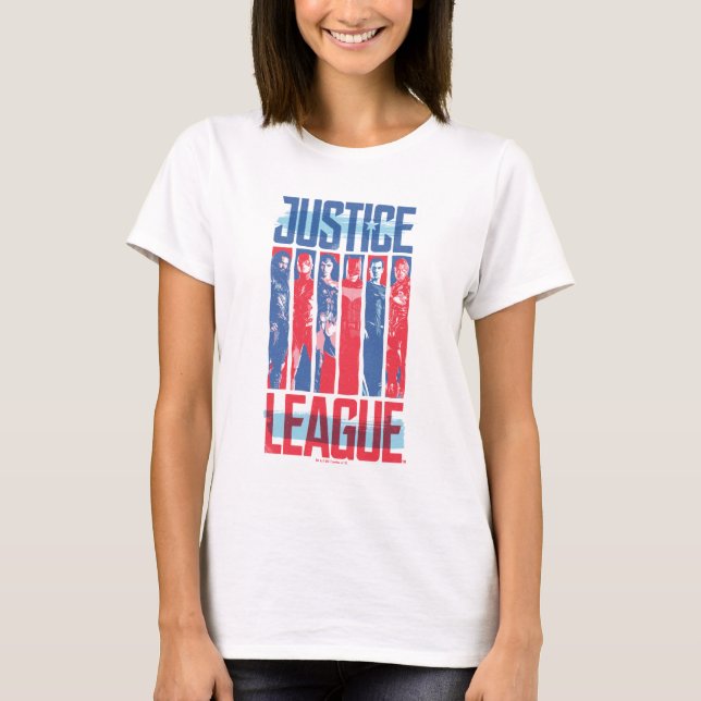 T-shirt Liga da Justiça | Blue & Red Group Pop Art (Frente)