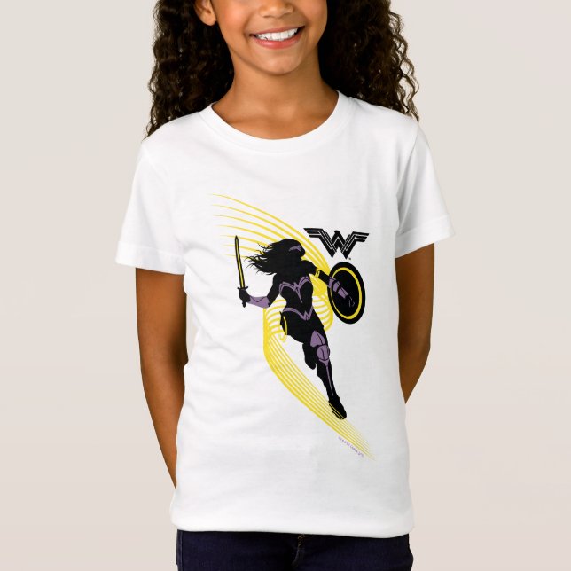 T-shirt Liga da Justiça | Ícone Silhuette de Mulher Maravi (Frente)
