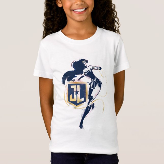 T-shirt Liga da Justiça | Mulher Maravilha & Ícone Pop Art (Frente)