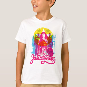 T-shirt Liga da Justiça Pop Art. de grupos e logotipos