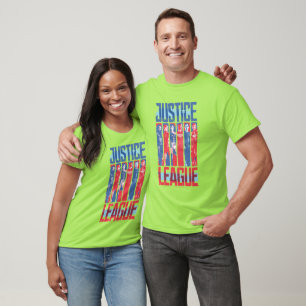T-shirt Liga da Justiça  Pop de Arte Azul e Vermelho