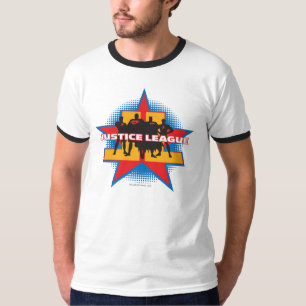 T-shirt Liga da Justiça Silhouettes e Fundo das Estrelas