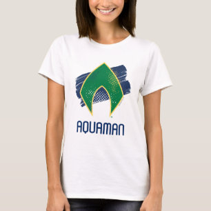 T-shirt Liga da Justiça   Símbolo de Aquaman Pincel e Meio