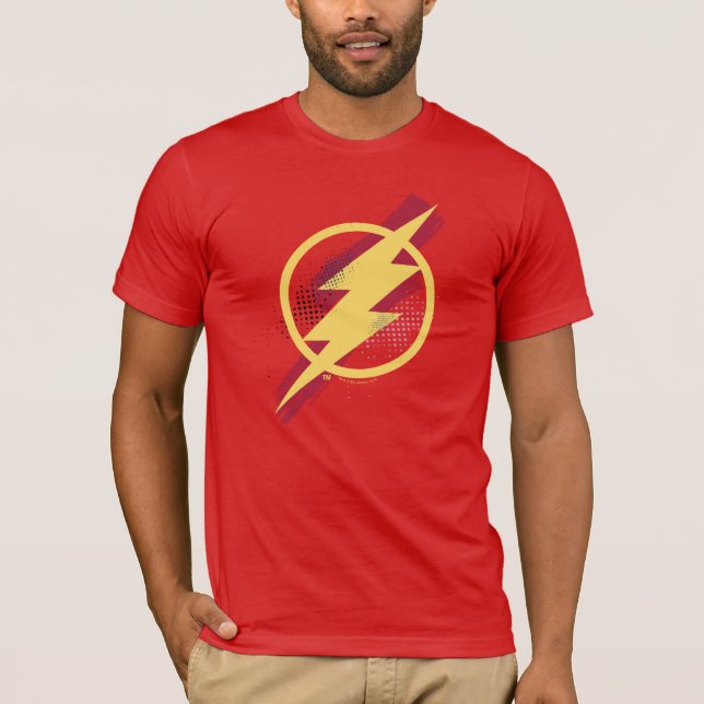 T-shirt Liga da Justiça | Símbolo Flash Pincel e Meio-Tons (Frente)