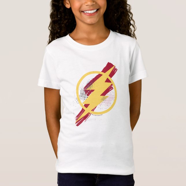 T-shirt Liga da Justiça | Símbolo Flash Pincel e Meio-Tons (Frente)