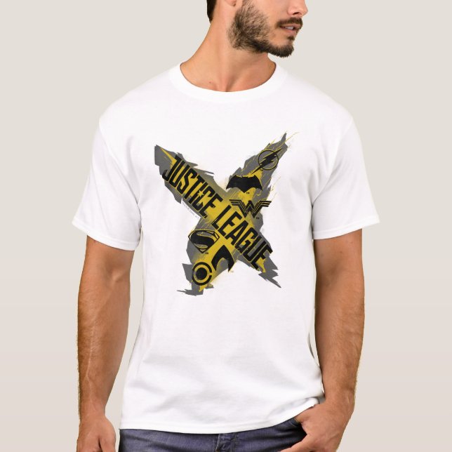 T-shirt Liga da Justiça | Símbolos da Liga da Justiça e da (Frente)