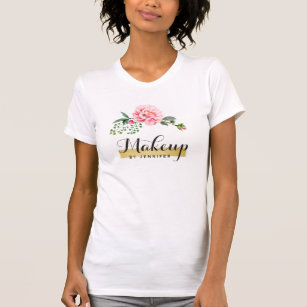 T-shirt Listra floral romântica do ouro do texto do