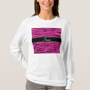 T-shirt Listras de zebra com brilho rosa-quente com nome p