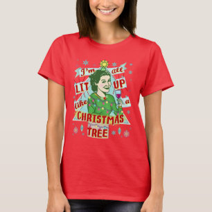 T-shirt Lit retro da mulher do humor do bebendo do Natal
