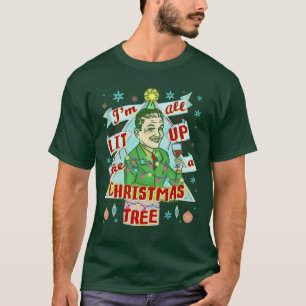 T-shirt Lit retro do homem do humor do bebendo do Natal