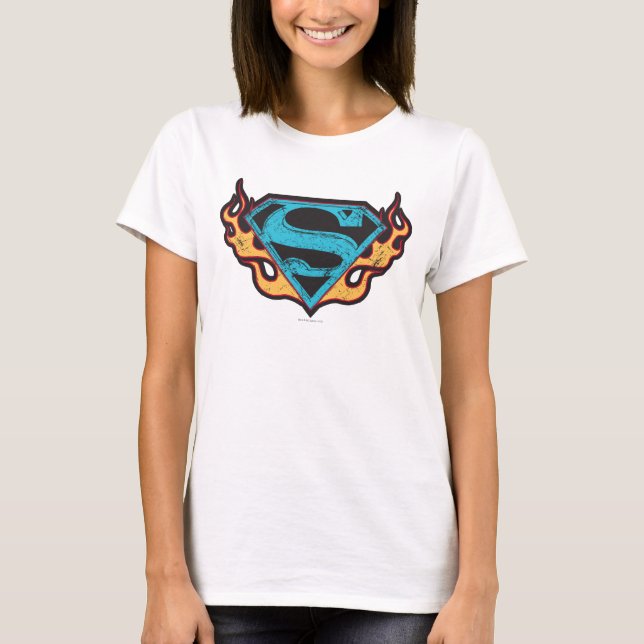 T-shirt Logotipo Azul da Supergirl com Chamas (Frente)