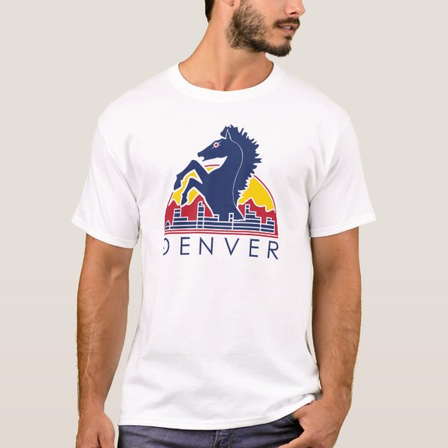 T-shirt Logotipo azul de Denver do cavalo (Frente)