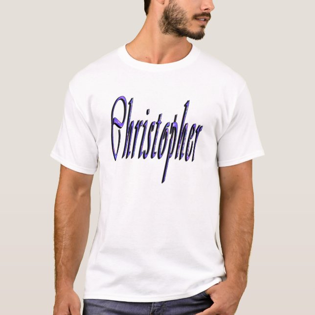 T-shirt Logotipo Azul do Nome Christopher (Frente)