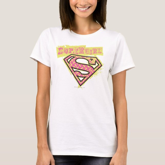 T-shirt Logotipo da Supergirl Grunge rosa (Frente)