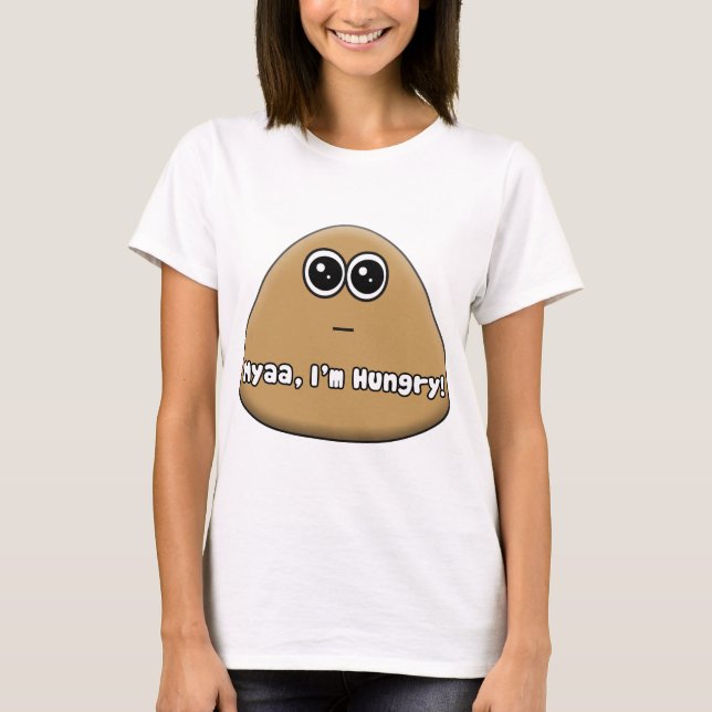 T-shirt Logótipo de Pou com fome com texto - Camisa-T (Frente)