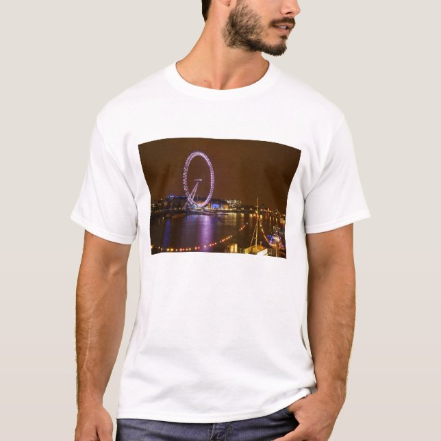 T-shirt London Eye, River Thames e luzes de (Frente)
