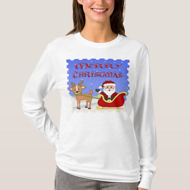 T-shirt longo da Capa das mulheres do papai noel (Frente)