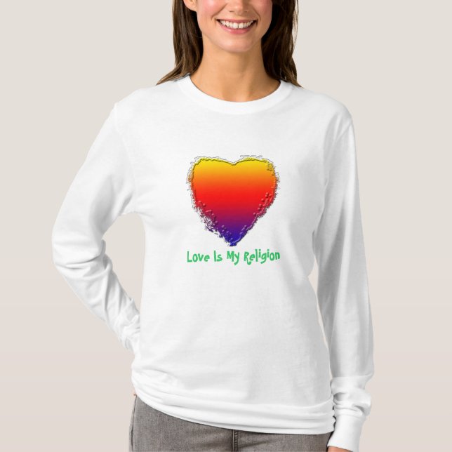 T-shirt longo da Capa das mulheres - o amor é (Frente)