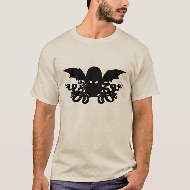 T-shirt longo da Capa de Cthulhu - preto (Frente)