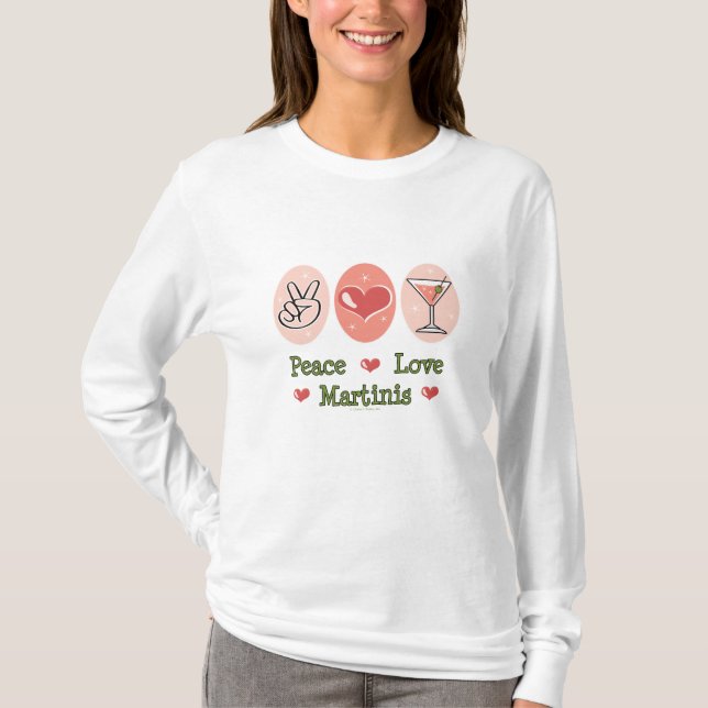 T-shirt longo da Capa de Martini do amor da paz (Frente)
