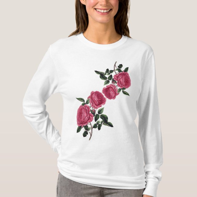T-shirt longo da Capa dos rosas malva cor-de-rosa (Frente)